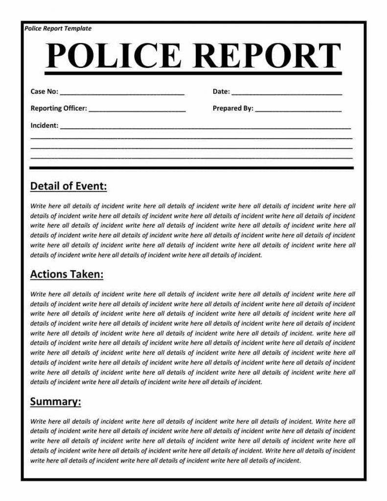Police Report Templates 8 Free Blank Samples Template