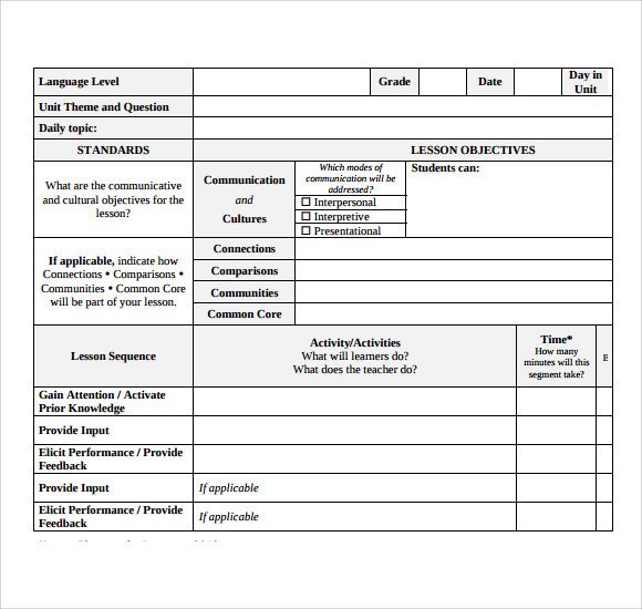 Sample Blank Lesson Plan 10 Documents in PDF
