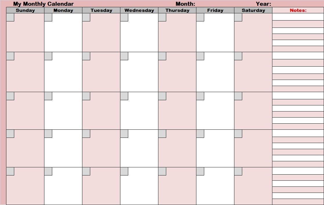 14 Blank Activity Calendar Template Printable