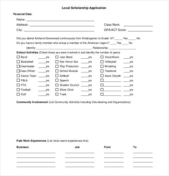 Scholarship Application Template – 10 Free Word PDF