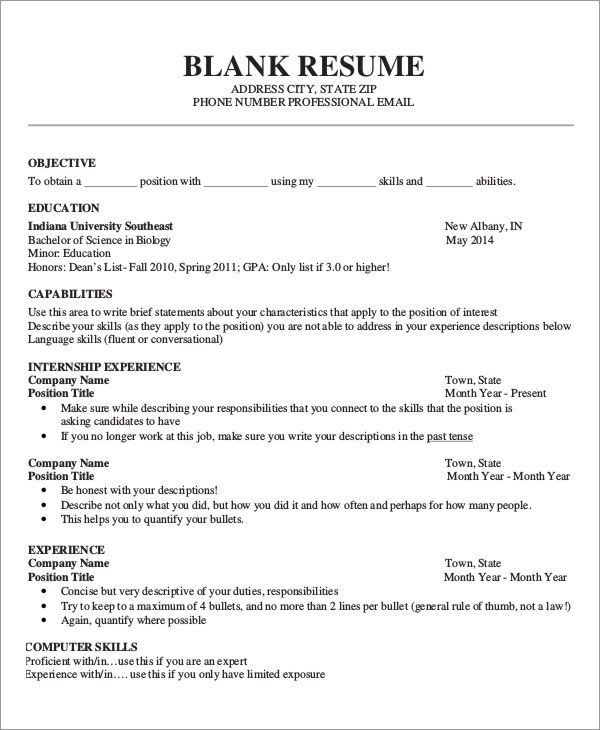 Free Blank Resume Templates for Microsoft Word Image