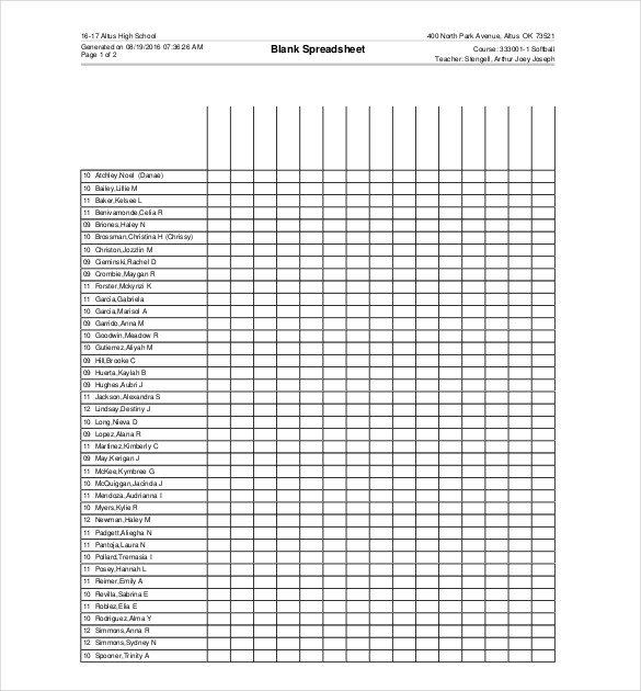 13 Blank Spreadsheet Templates PDF DOC