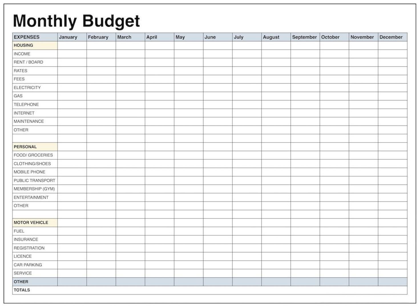 Blank Monthly Bud Template Pdf