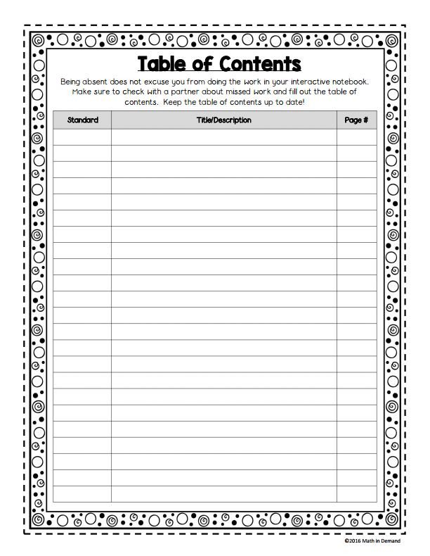 Blank Table Contents Layout