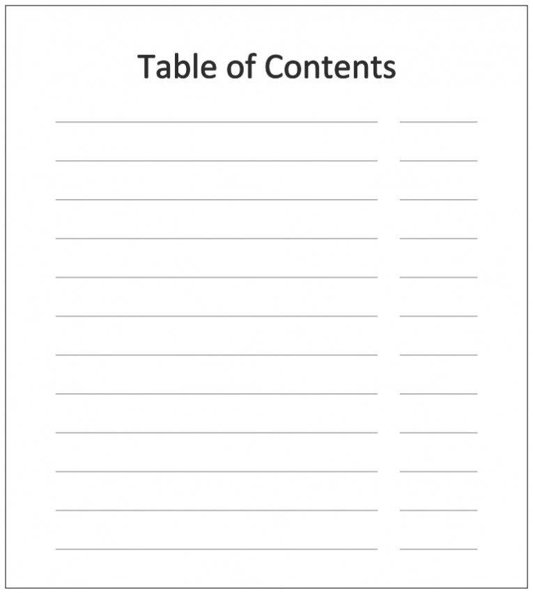 Microsoft Word Table of Contents Template Blank