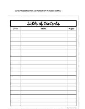 Table of Contents Blank Template FREE printable