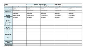 e Page Weekly Lesson Plan Template Horizontal by John