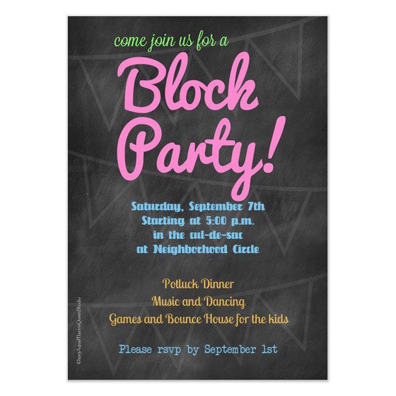 Chalkboard Block Party Invitation Invitations & Cards on