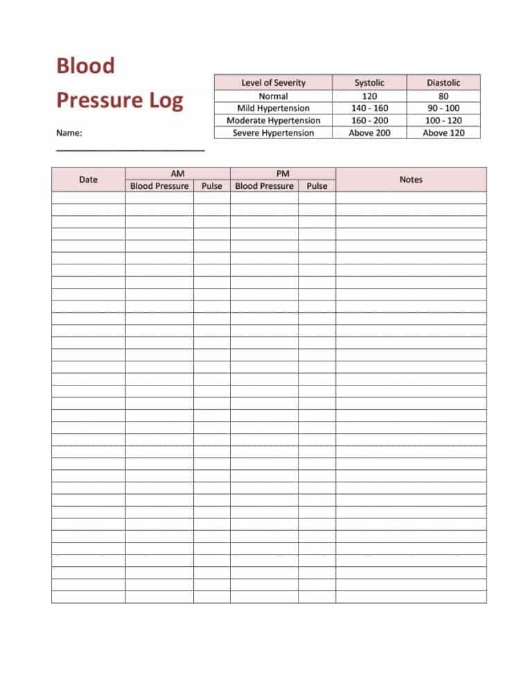 56 Daily Blood Pressure Log Templates [Excel Word PDF]