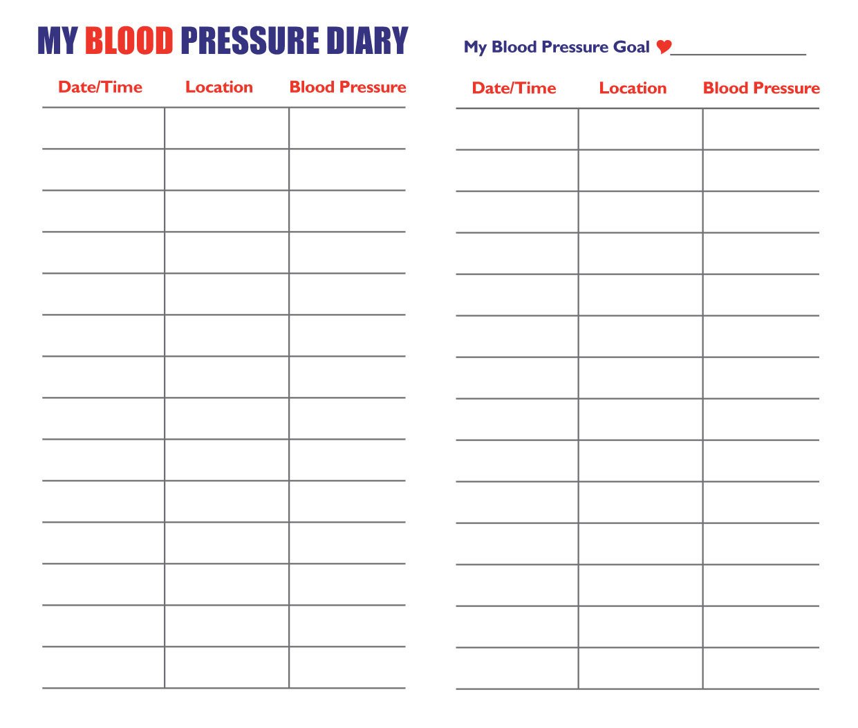 7 Best of Blood Pressure Log PDF Printable