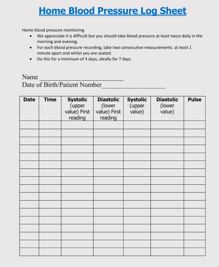 Free Blood Pressure Log Templates and Tracker Sheets