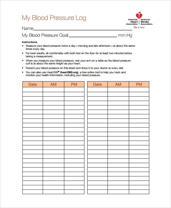 Blood Pressure Log Template – 10 Free Word Excel PDF