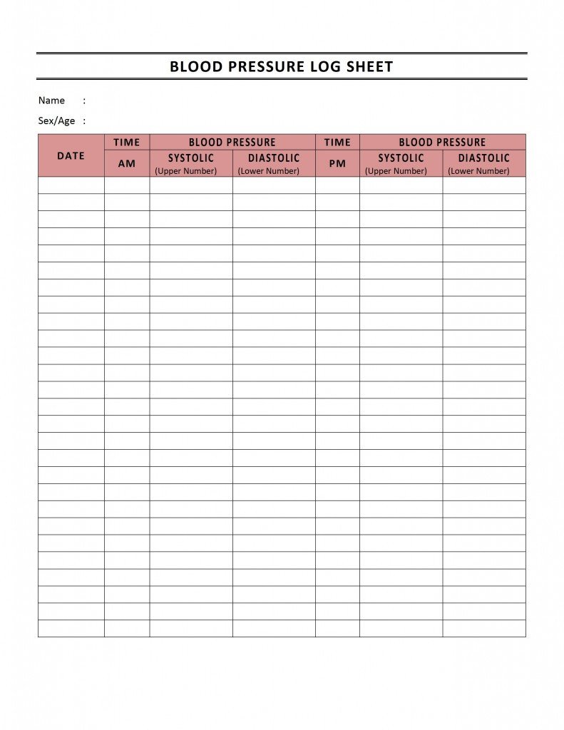 Blood Pressure Log Template MS Word Templates