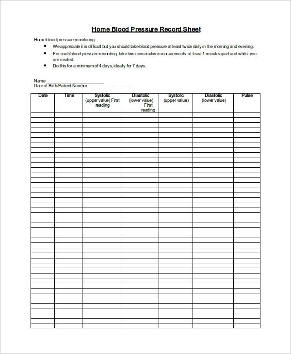 Blood Pressure Log Template – 10 Free Word Excel PDF