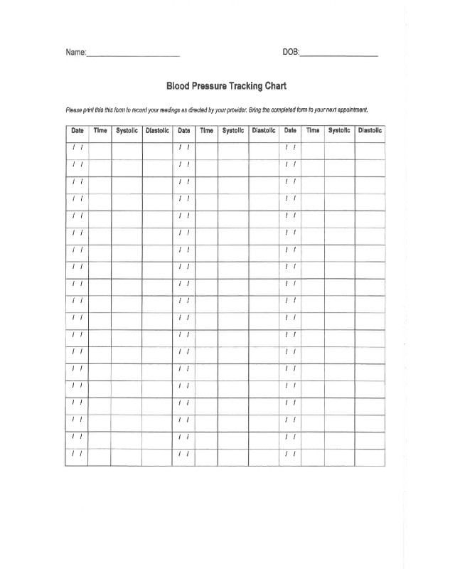 2019 Blood Pressure Log Chart Fillable Printable PDF