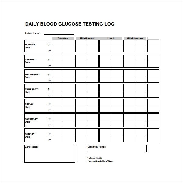 Sample Blood Sugar Log Template 8 Free Documents in PDF
