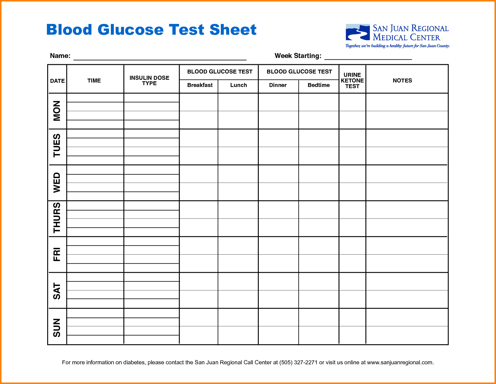 sugar blood glucose log sheet