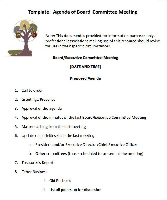 Sample Board Meeting Agenda Template 11 Free Documents