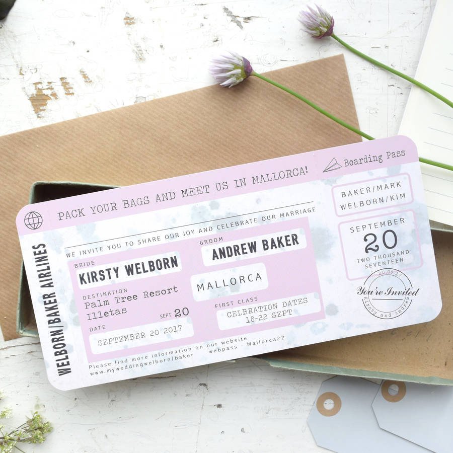 boarding pass wedding invitation vintage style by paper
