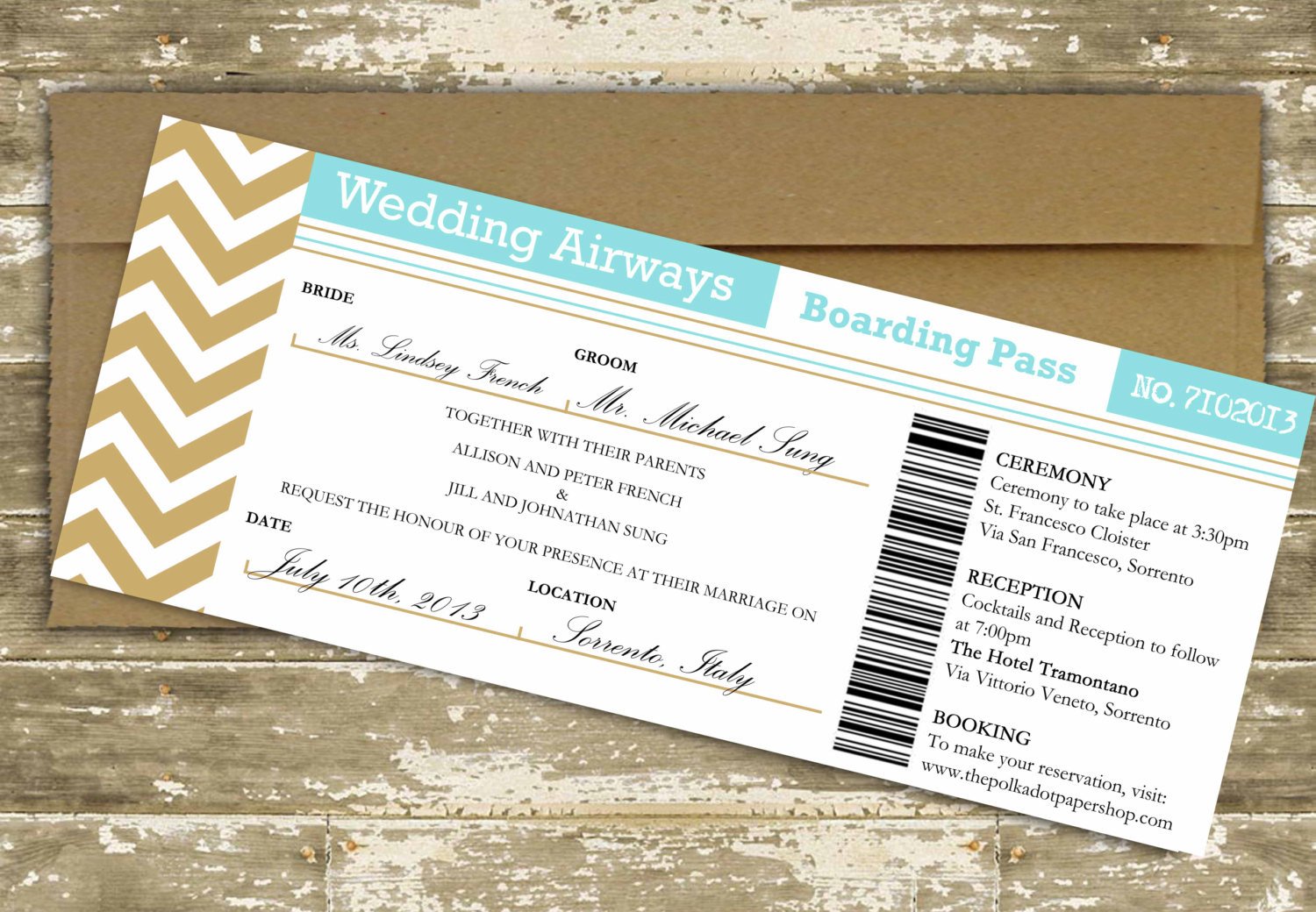 Destination Wedding Invitation Boarding Pass Wedding