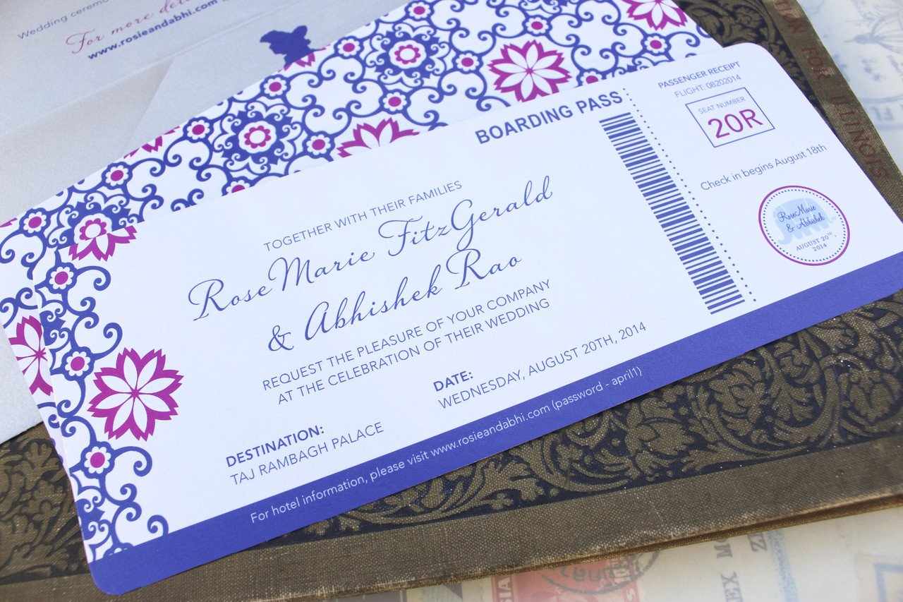Modern Moroccan Boarding Pass Wedding Invitation India