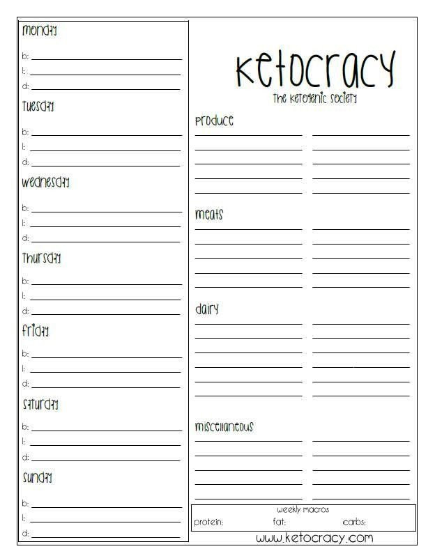 Grocery list and meal planner template