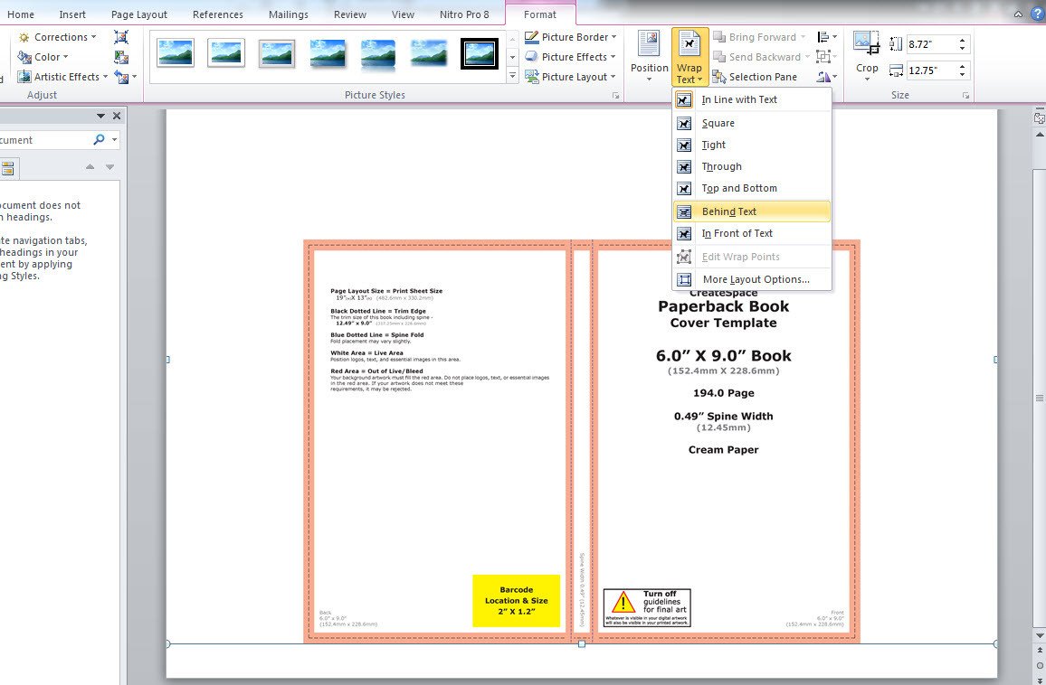 How to make a full print book cover in Microsoft Word for