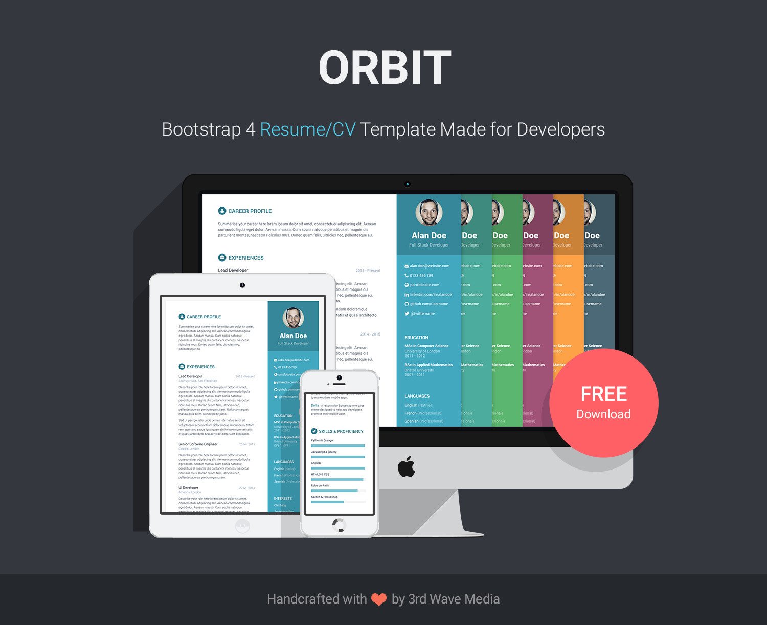 Free Bootstrap Resume CV Template for Developers Orbit