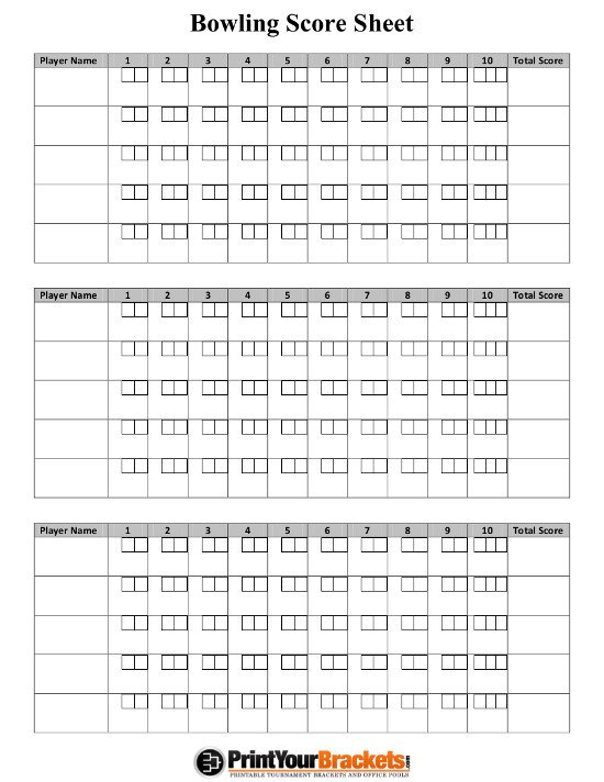 Printable Bowling Score Sheets Print Free Scorecard
