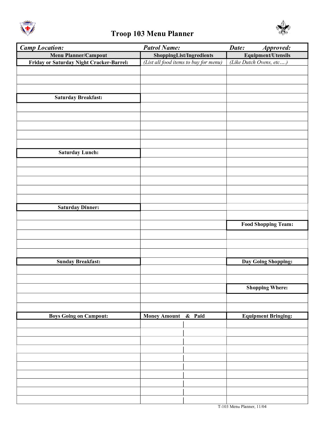 13 Best of Boy Scout Day 5 Meal Planning Worksheet