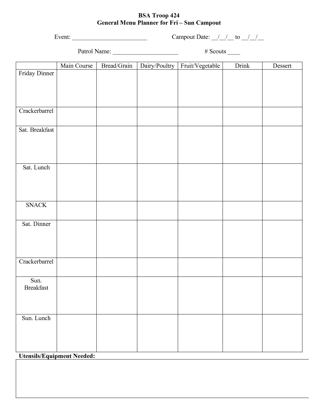 13 Best of Boy Scout Day 5 Meal Planning Worksheet