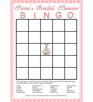 Personalized Printable Bridal Shower Bingo Game Stripes