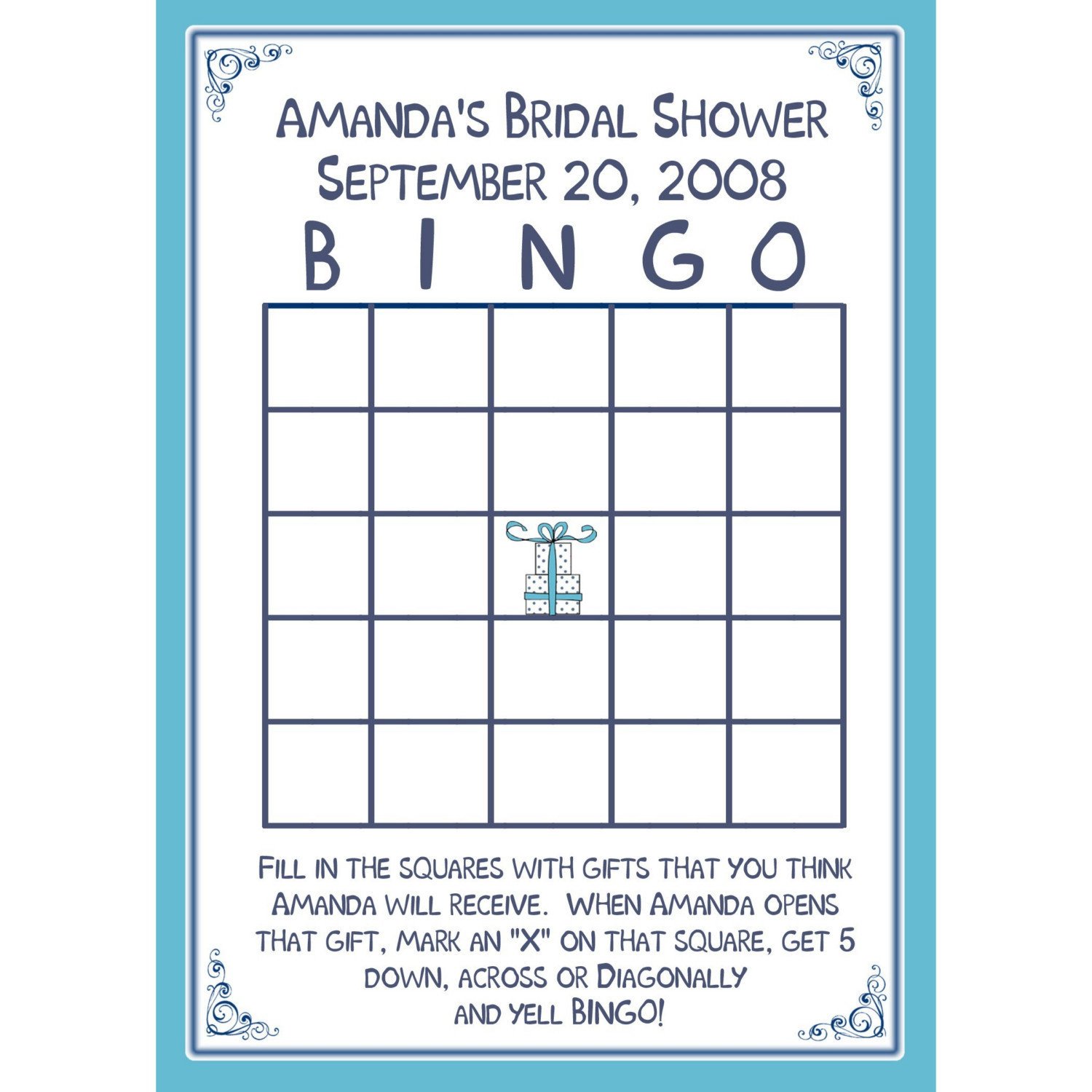 24 Bridal Shower BINGO Card Game PERSONALIZED