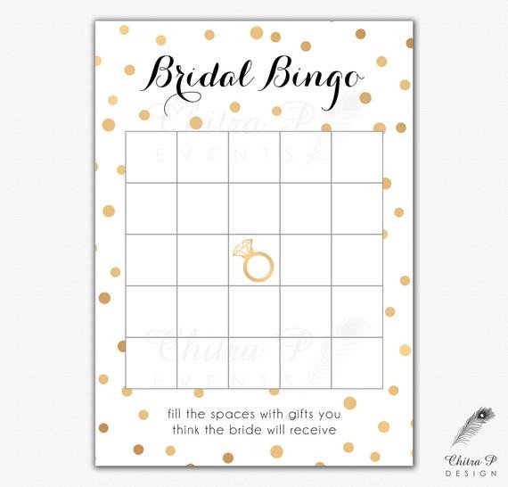 Black & Gold Bridal Shower Bingo Cards Printed or Printable