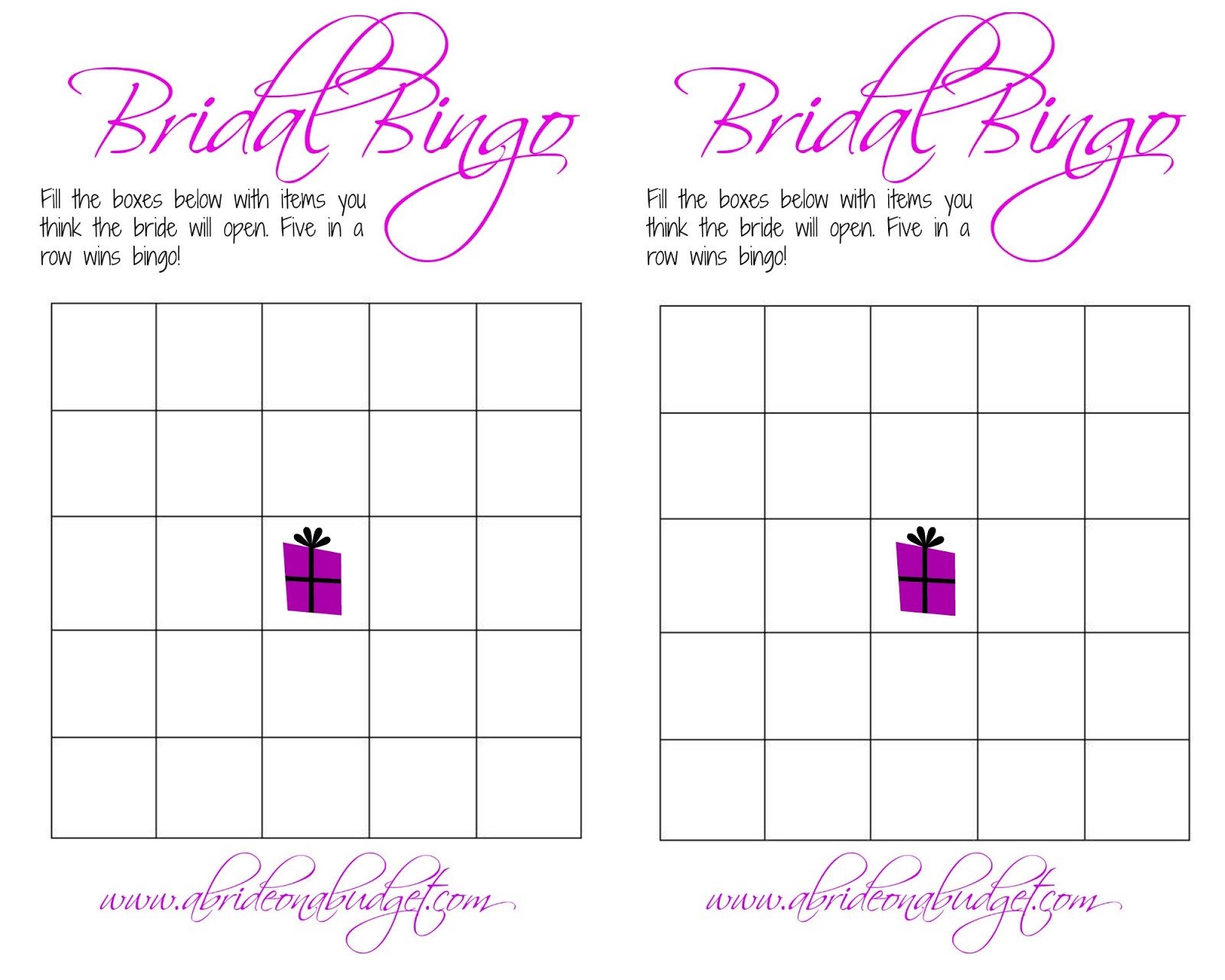 Bridal Bingo And a free printable