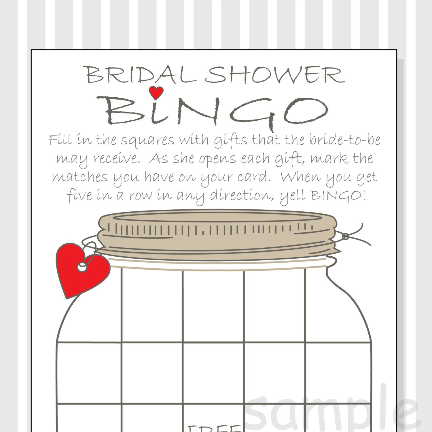 Bridal Shower Bingo Printable Cards Gift Bingo Rustic