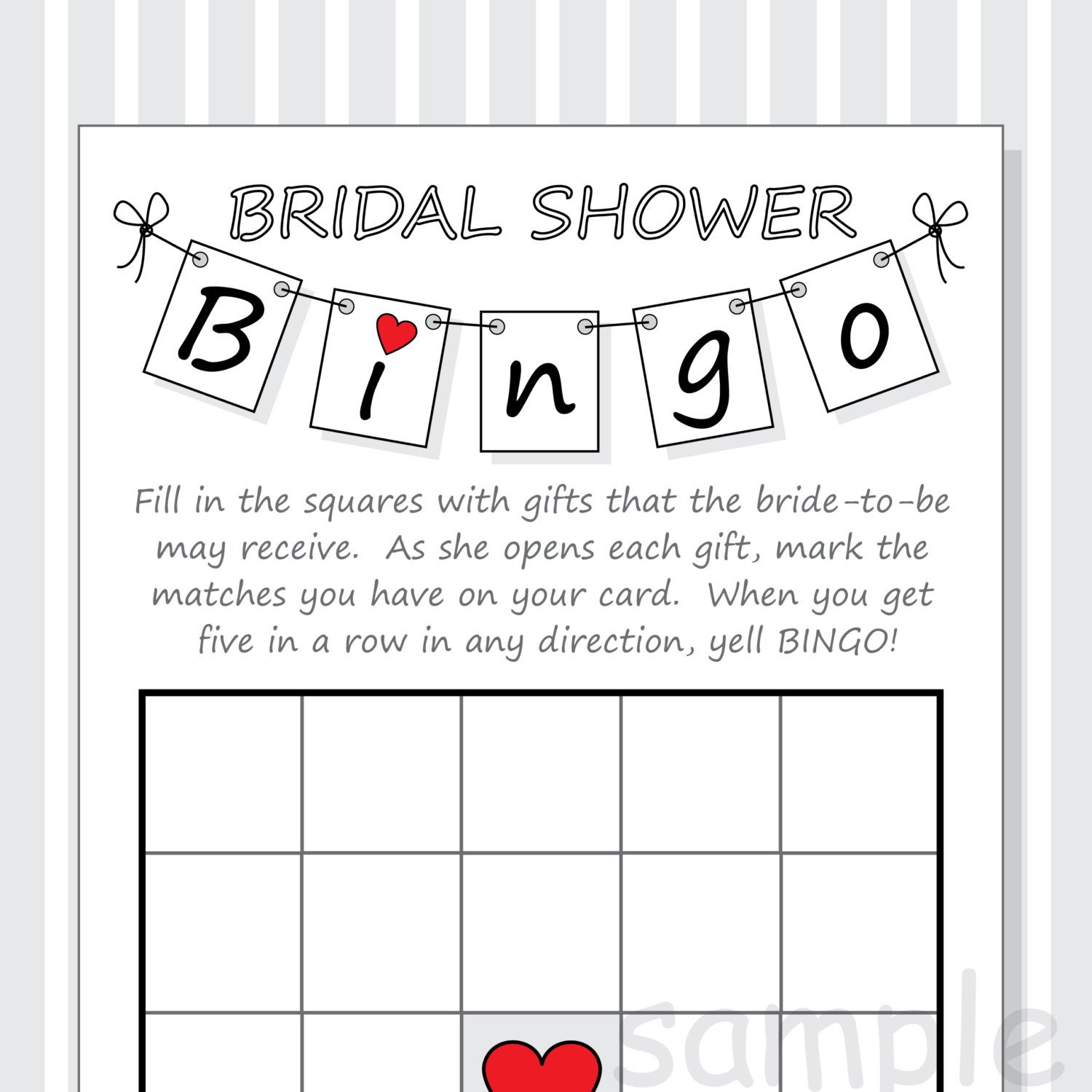 DIY Bridal Shower Bingo Printable Cards Pennant Design Red