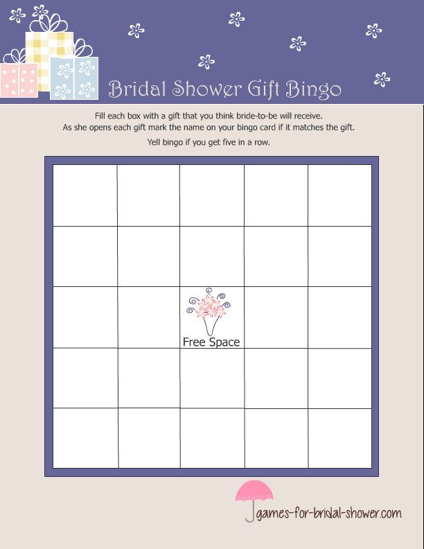 Free Printable Bridal Shower Gift Bingo Game