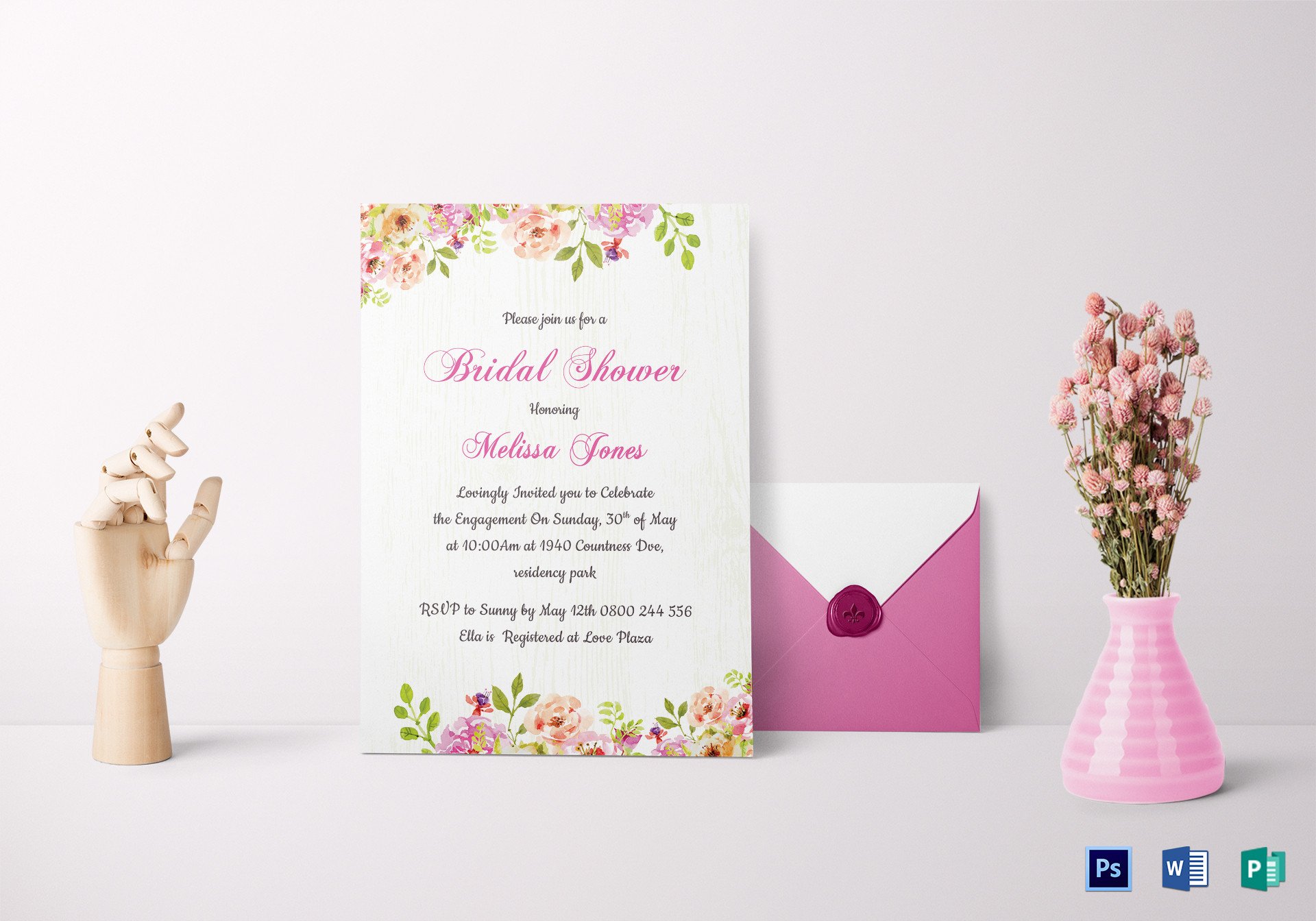 Floral Bridal Shower Invitation Card Design Template in