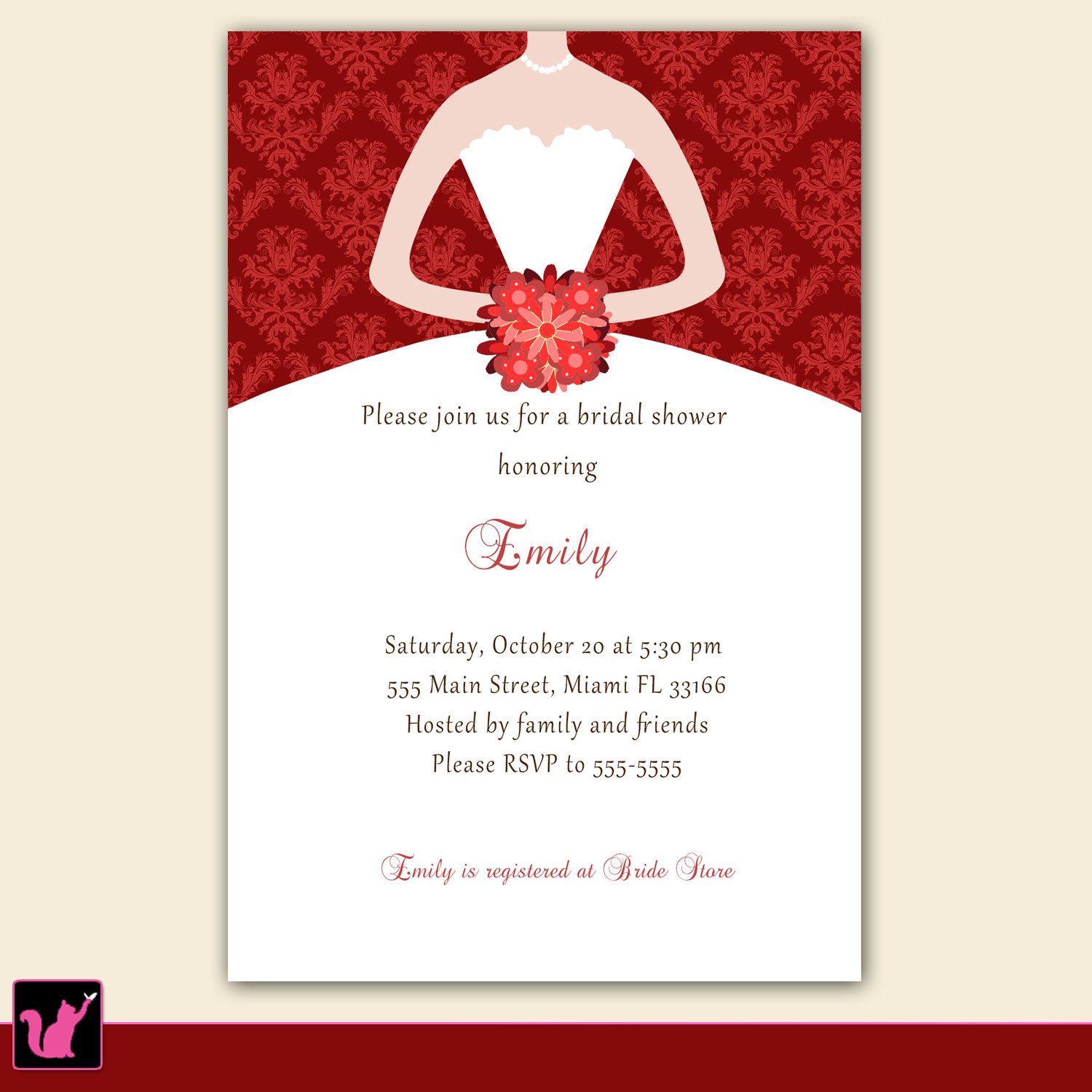 Printable Personalized Christmas Bridal Shower Invitation Card