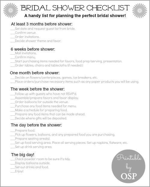 Bridal Shower Checklist Sutton Place