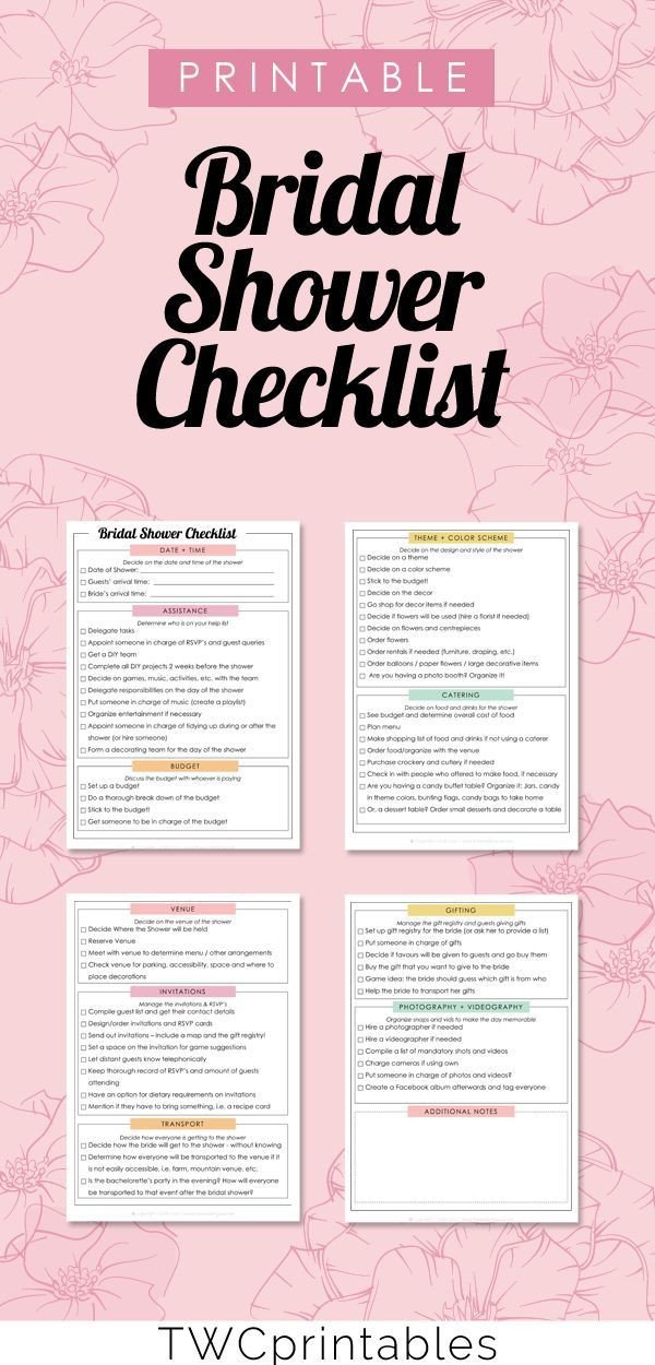 Bridal Shower Checklist Wedding Printable Wedding