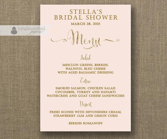 Blush Pink & Gold Menu Glitter Bridal Shower Bohemian Wedding