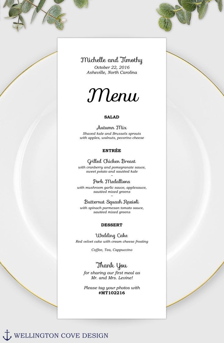 Wedding Menu Template for Microsoft Word • Printable
