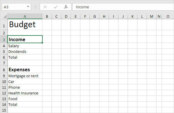 Bud Template in Excel Easy Excel Tutorial