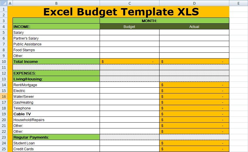 Free Excel Bud Template XLS