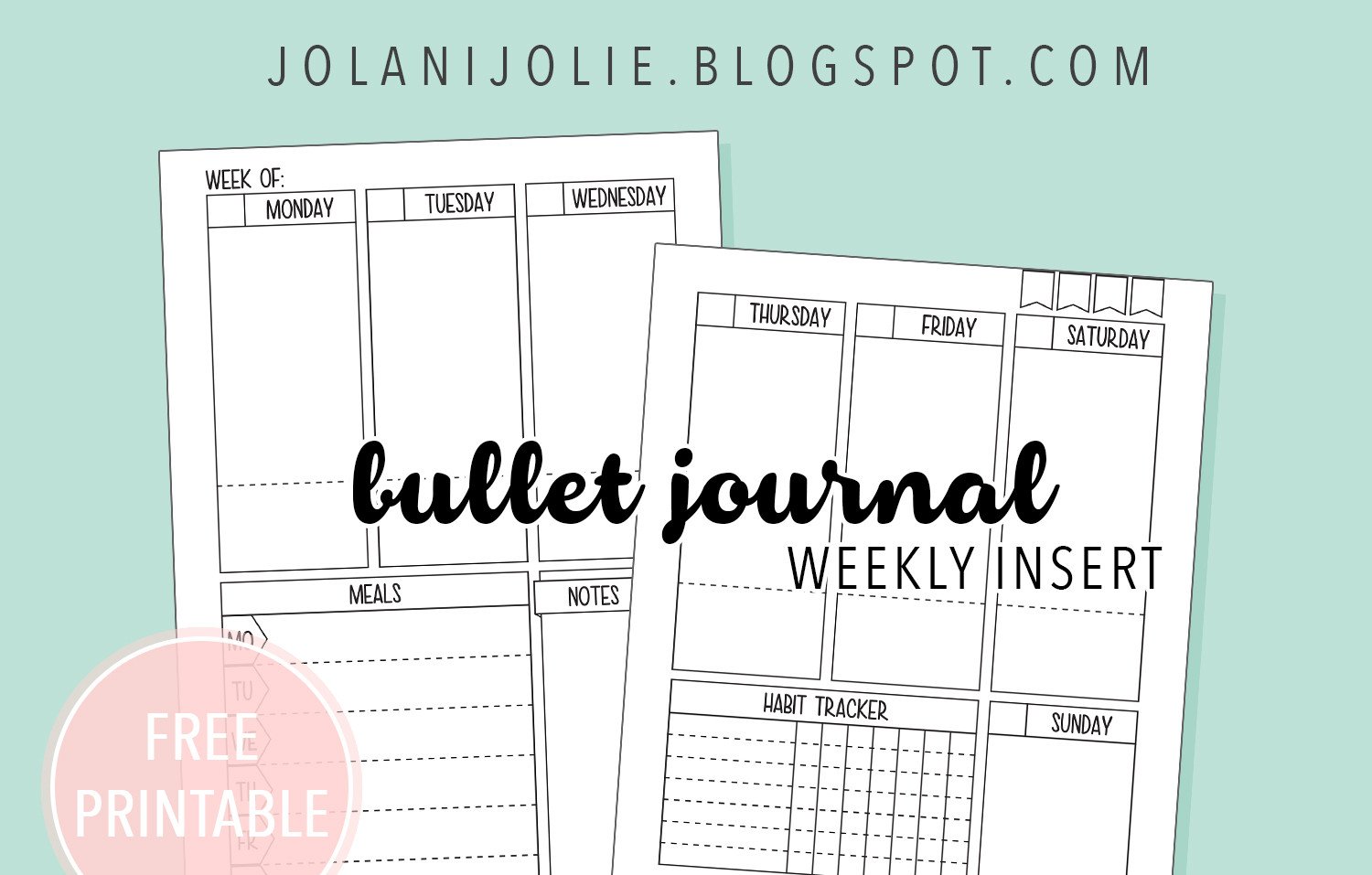 Free Printable Bullet Journal on Two Pages Jolani Jolie
