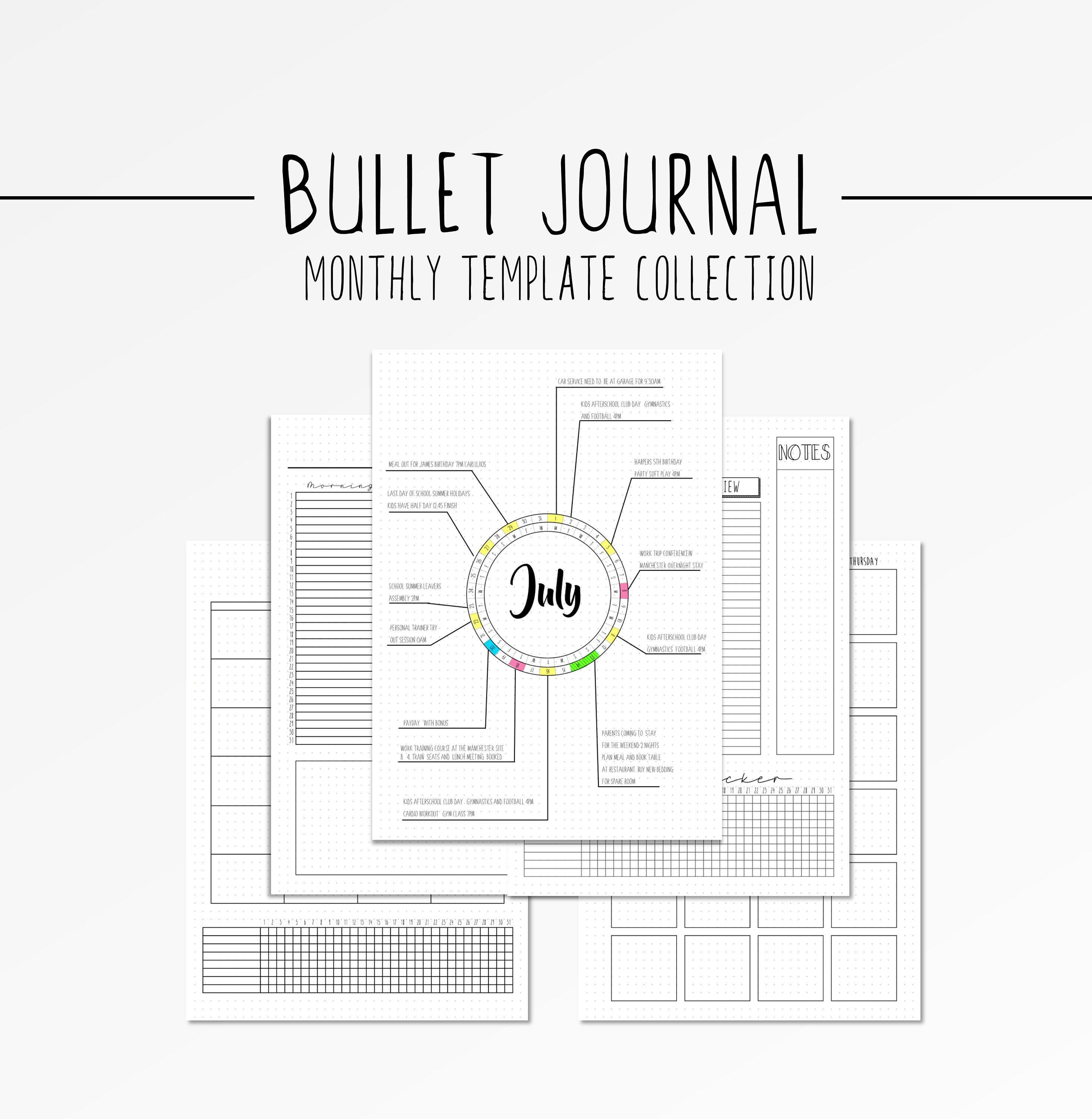 Bullet Journal Monthly Layout Template BUJO Spread