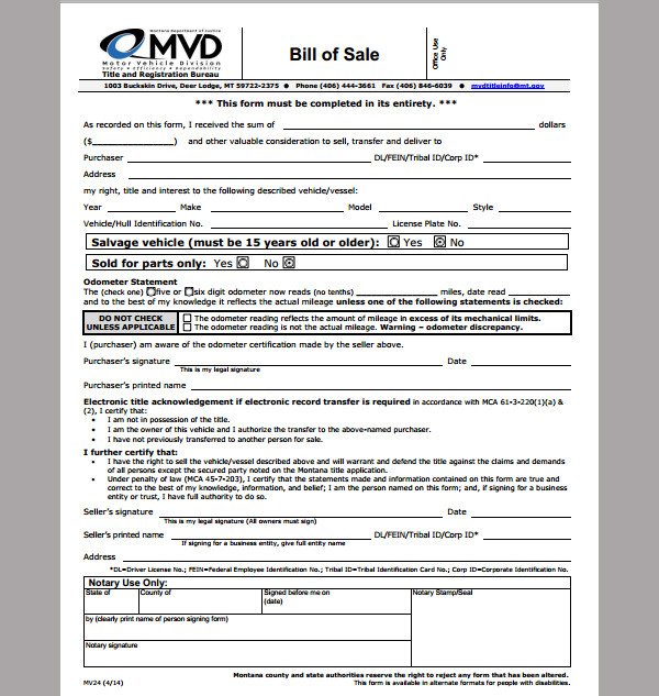 Bill of Sale Template for Business Format of Business