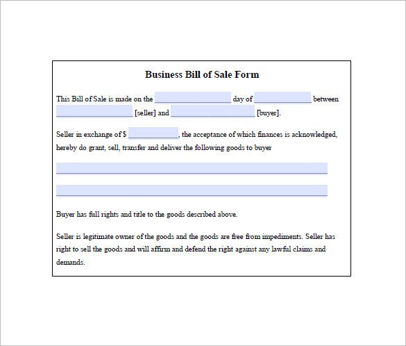 Business Bill of Sale 5 Free Sample Example Format